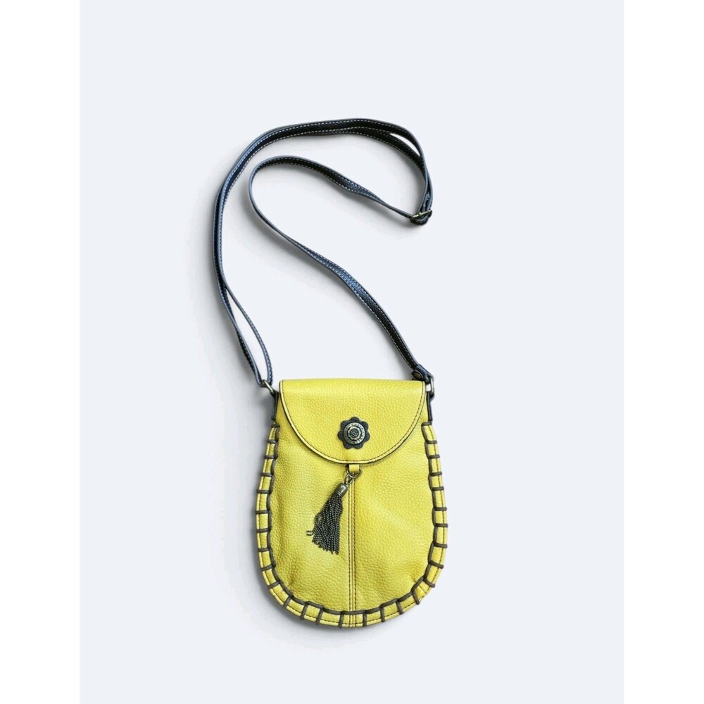 Chala Charming Yellow Leather Crossbody Cell Phone Purse Boho Tassel Flap Pouch